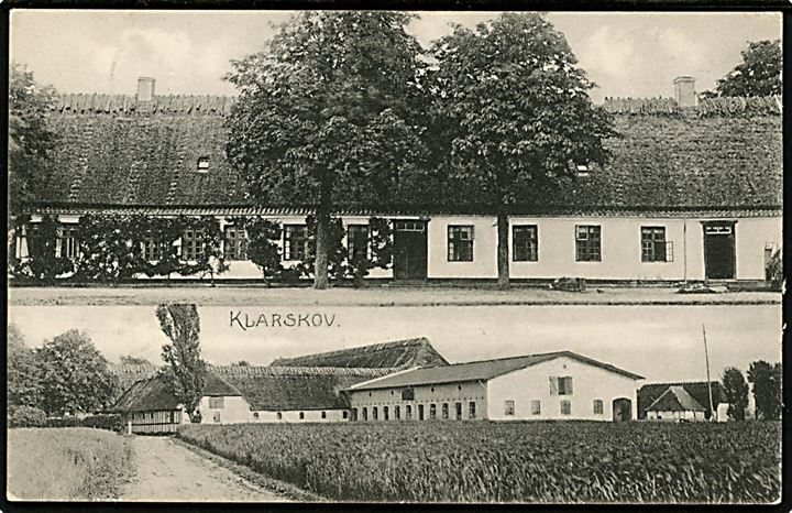 Marslev. Klarskov Hovedgård. O. Sørensen no. 19287. Med 5 øre Fr. VIII på brevkort annulleret med lapidar Marslev d. 14.08 til Aarhus.