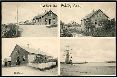 Koldby Kaas. Posthuset, Havnen mm. F. Petersen no. 21838.