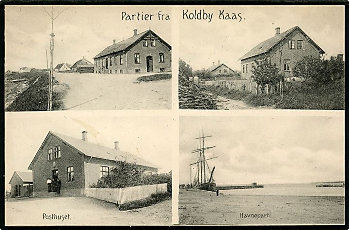 Koldby Kaas. Posthuset, Havnen mm. F. Petersen no. 21838.