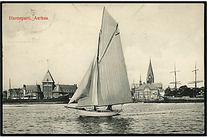 Aarhus. Havneparti med sejlbåd. H.A. Ebbesen no. 944.