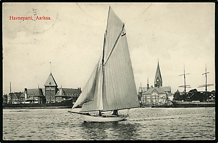 Aarhus. Havneparti med sejlbåd. H.A. Ebbesen no. 944.