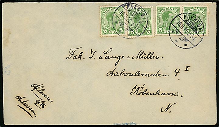 5 øre Chr. X (4) på brev stemplet Kokkedal d. 16.11.1920 til København.