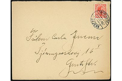 20 øre Chr. X på brev fra Herning annulleret med bureaustempel Skanderborg - Skjern T.997 (?) d. 27.10.1926 til Gentofte.