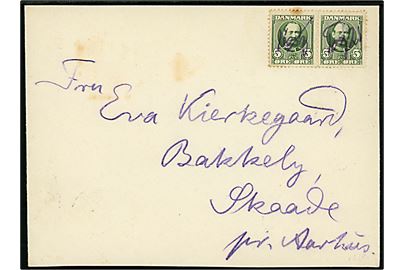 5 øre Fr. VIII i parstykke på brev noteret Fra Glamsbjerg blækannulleret 16/3 Tog 21 til Bakkely, Skaade pr. Aarhus. På bagsiden ank.stemplet Aarhus d. 17.3.1911. Påtegningen han være fra det vestgående Tog 21 på strækningen Nyborg-Fredericia, som har fundet det ustemplede brev fra Assensbanen.