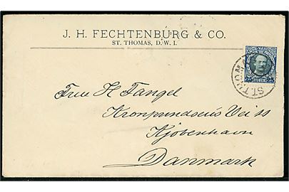 25 bit Fr. VIII på brev fra St. Thomas d. 12.12.1910 til København, Danmark. På bagsiden Julemærke 1910 og ank.stempel i Kjøbenhavn d. 28.12.1910.