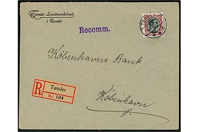 50 øre Chr. X single på anbefalet brev fra Tønder Landmandsbank i Tønder d. 10.3.1921 til København.