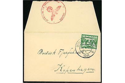 2½ c. Brevdue single på lille tryksags-kuvert fra Winschoten d. 2.1.1941 til København, Danmark. Passér stemplet ved den tyske censur i Hamburg.