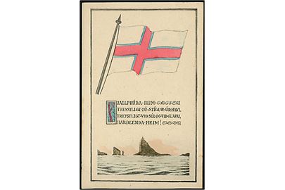 J. Olsen: Færøske klipper og flag. H. Jacobsen u/no. Frankeret med 10 øre Bølgelinie og Julemærke 1939 stemplet Thorshavn d. 16.12.1939 til København.