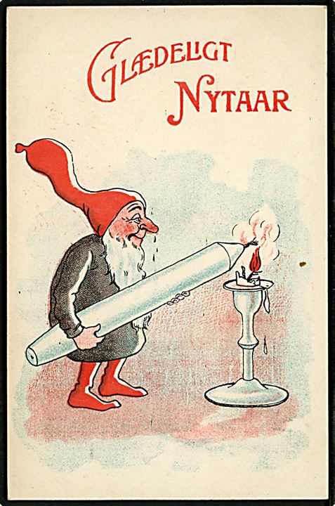 Carl Røgind: Nisse tænder stearinlys. A. Vincent no. 313/4.