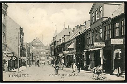 Ringsted. St. Hansgade med mange butiks facader. A. Flensborg no. 189 (11 479). 