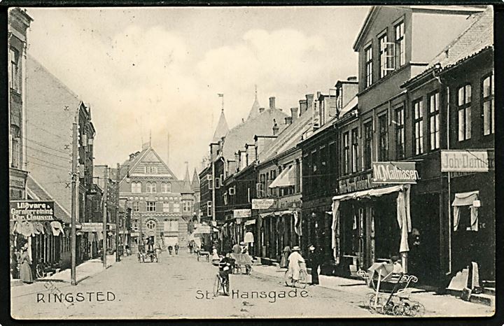 Ringsted. St. Hansgade med mange butiks facader. A. Flensborg no. 189 (11 479). 