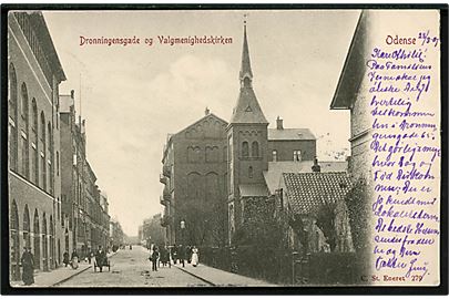 Odense. Dronningensgade og Valgmenigheds kirken. Stenders no. 279.