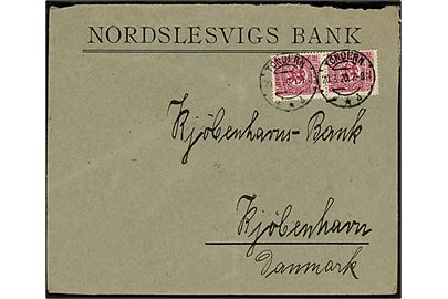 15 pfg. Fælles udg. i parstykke på fortrykt kuvert fra Nordslesvigs Bank annulleret Tondern **b d. 20.3.1920 til København, Danmark.