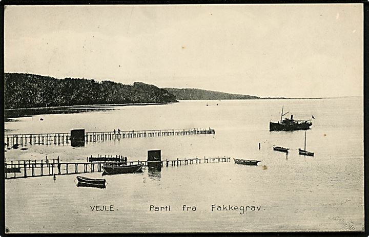 Flakkegrav ved Vejle. Turbåd ved indsejling. Stenders no. 43x7. 