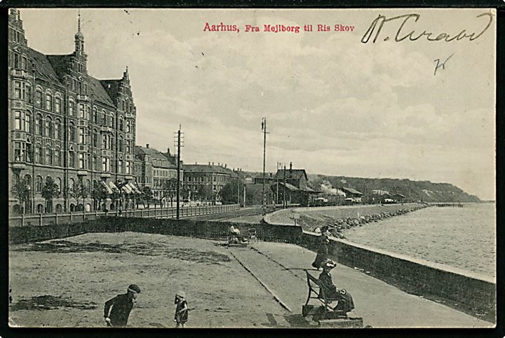 Aarhus, Østbanegården med damptog set fra Mejlborg mod Risskov. J.J.N. no. 5553.