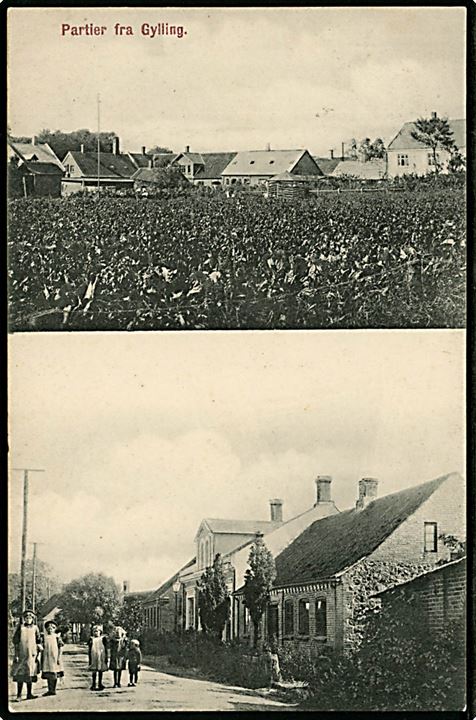 Gylling, partier fra. J.J.N. no. 4006. Frankeret med 5 øre Bølgelinie annulleret med stjernestempel GYLLING og sidestemplet bureau Horsens - Odder T.8 d. 25.9.1912 til Vig St.