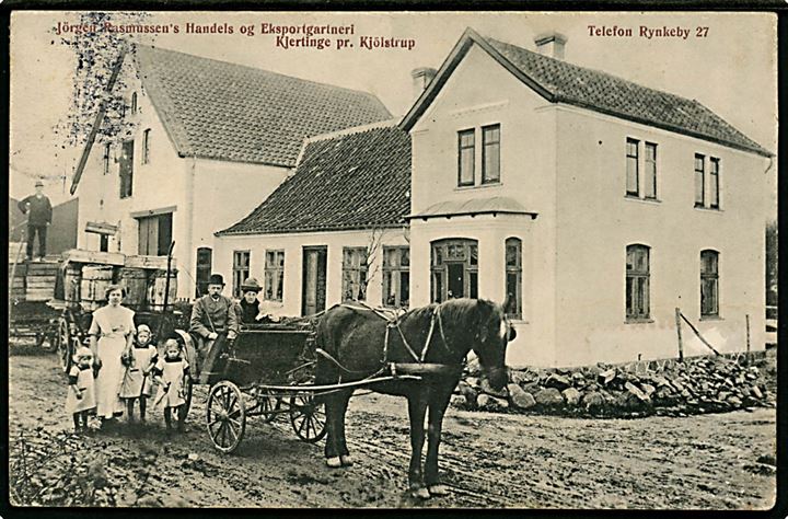 Kjertinge pr. Kjølstrup, Jørgen Rasmussens Handels og Eksportgartneri. P. H. Beck no. 31512. Sendt med fortrykt nytårshilsen d. 1.1.1914.