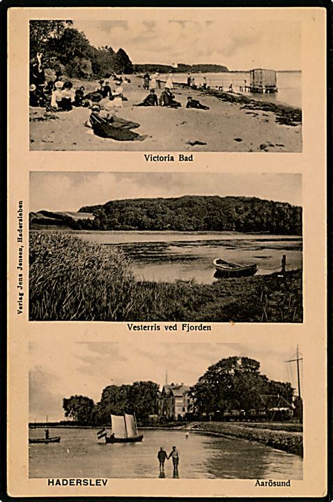 Haderslev, Victoria bad, Vesterris ved Fjorden og Aarøsund med jernbanevogne. Glanz u/no.