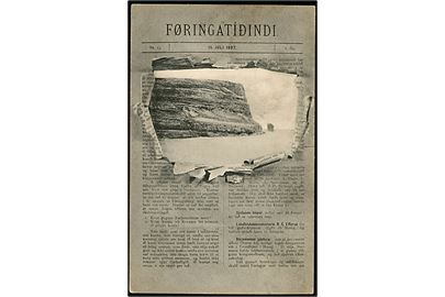 Færøerne, Avishilsen Føringatidindi med prospekt af Kællingen ved Østerø. No. 18840.