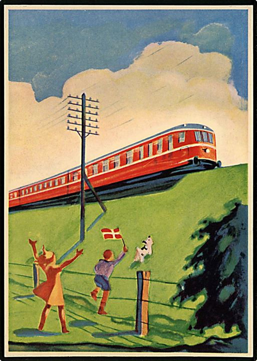 Dansk 4-Vogns Lyntog. DSB reklamekort 7.1937. SLM u/no.