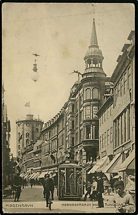 Købh., Købmagergade med hestetrukket omnibus. A. Vincent no. 536. Med 5 øre Fr. VIII par annulleret København d. 22.09.1908 sendt til USA. 