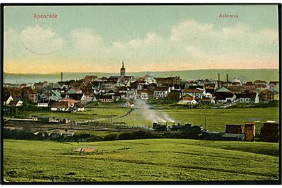 Aabenraa, udsigt med jernbanestation og damplokomotiver. M. Glückstadt & Münden no. 42565.