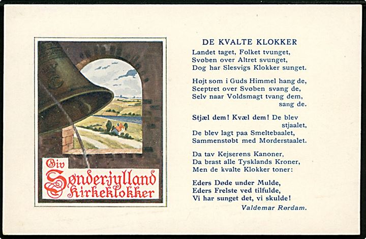 Genforening: Giv Sønderjylland Kirkeklokker. Med vise De Kvalte Klokker af Valdemar Rørdam. L. Levison u/no. 