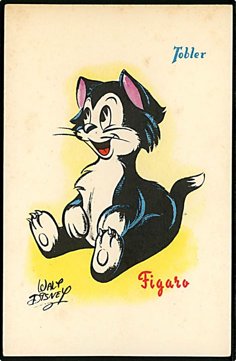 Walt Disney. Geppetto's kat Figaro fra Pinocchio. Fransk reklame fra 50erne for Tobler chokolade. Georges Lang, Paris u/no.