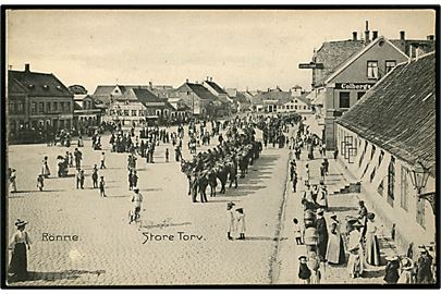 Rønne, Store Torv med militærparade. F. Sørensen no. 2.