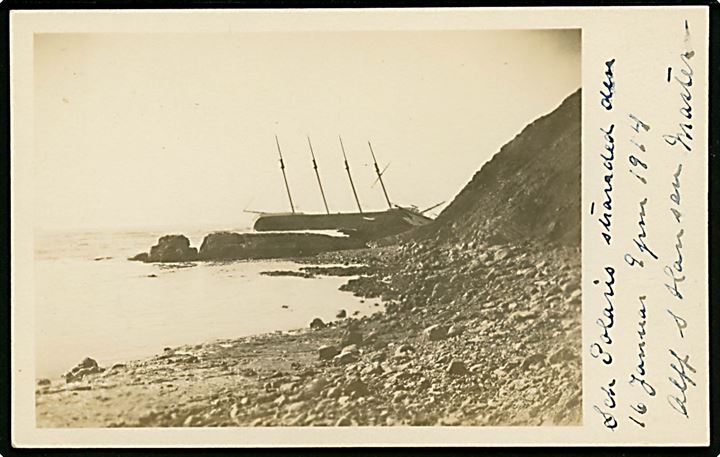 Polaris, 4-mastet skonnert, Pacific Shipping Co., San Francisco strandet ved Duxbury Reef, Bolinas Point, California d. 16.1.1914. Skibets fører var den danske Master Alff S. Hansen. Fotokort u/no.