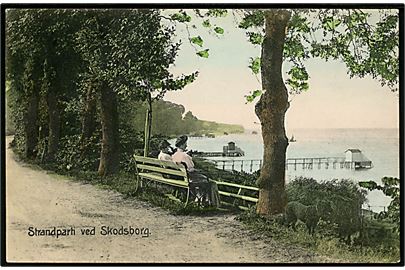 Skodsborg, strandparti med udsigt over Øresund. Stenders no. 17605.