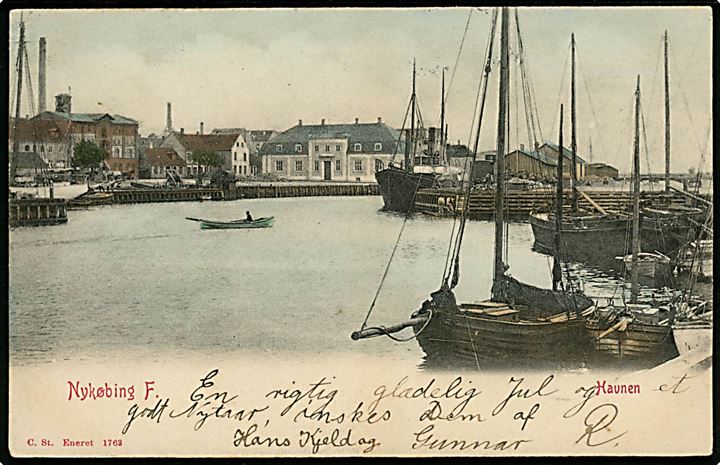 Nykøbing F., Havn med skibe. Stenders no. 1763.