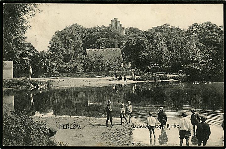 Herløv (Herlev), gadekær og kirke. Stenders no. 3564.