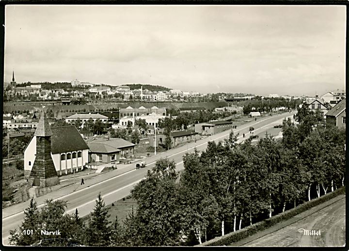 Norge, Narvik, udsigt med kirke. Mittet no. 101.