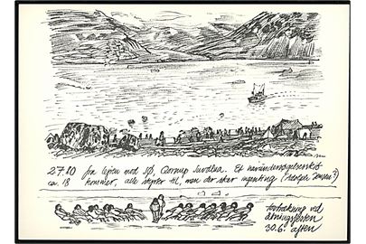 Jørn Mathiassen: Lejren og Tovtrækning. Skitsebogsblad fra Aasivik 80 ved Qornoq i Godthåbsfjorden. Udgivet af DKP Østerbro til Land og Folk Indsamling 1980.