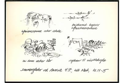 Jørn Mathiassen: Sommerglæder ved Aasivik. Skitsebogsblad fra Aasivik 80 ved Qornoq i Godthåbsfjorden. Udgivet af DKP Østerbro til Land og Folk Indsamling 1980.