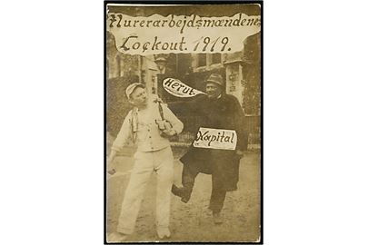 Murerarbejdsmændenes Lockout 1919. Fotokort med stempel Murerarbejdsmændenes Klub F.S..