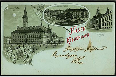 Købh., Hilsen fra, Raadhuset, Kongens Nytorv og den russiske Kirke. L. Glaser no. 1326.