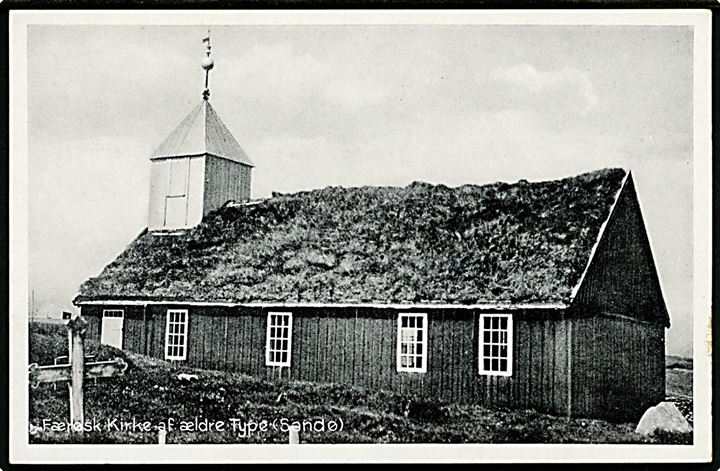 Færøerne, Sandø, færøsk kirke af ældre type. Z. Heinesen / Stenders no. 67630.