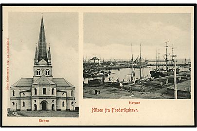 Frederikshavn. Havnen og Kirken. Niels Kristensen Bog og Papirhandel / A. Vincent u/no. 