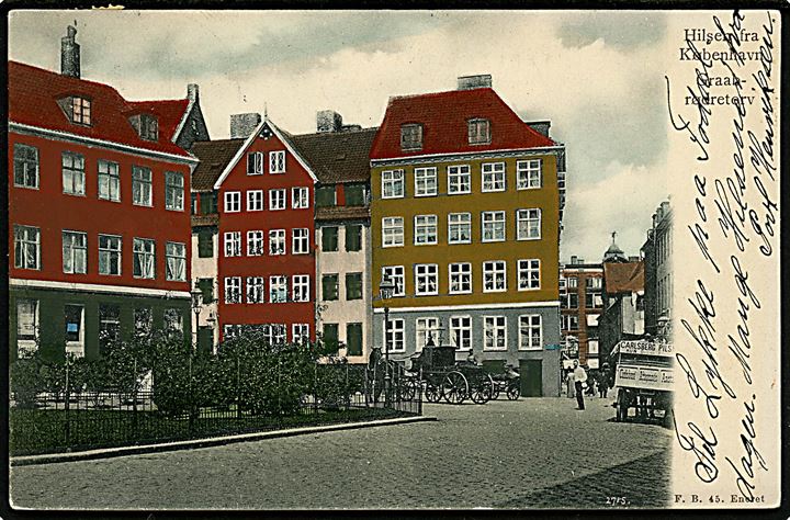 Graabrødre Torv, “Hilsen fra København” med ølvogn fra Carlsberg. Fritz Benzen no. 45. Kvalitet 8