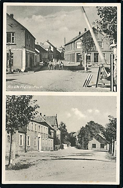 Rask Mølle, partier med jernbaneoverskæring. P. Andersen no. 89637.