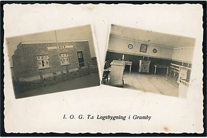 Gramby (Gram), I.G.O.T. Logebygning, facade og interiør. Fotograf E. Cordes u/no.