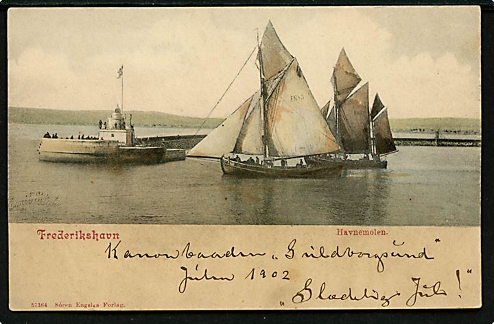 Frederikshavn, havneparti med to fiskefartøjer. Søren Engsig no. 57164.