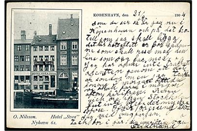 Købh., Hotel Svea, Nyhavn no. 61 ved O. Nilsson U/no. Brugsspor.