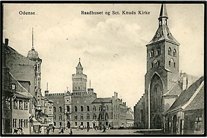 Odense, Raadhus og Sct. Knuds kirke. Det amerikanske Depot u/no.