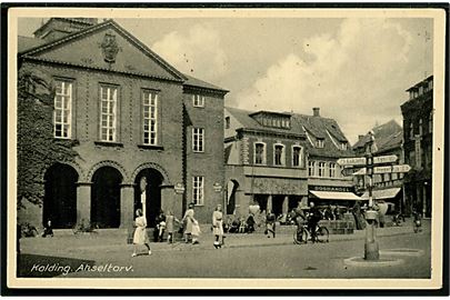 Kolding, Akseltorv med vejskilte. R. Olsen no. 1410. 