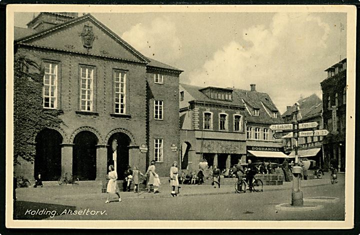 Kolding, Akseltorv med vejskilte. R. Olsen no. 1410. 