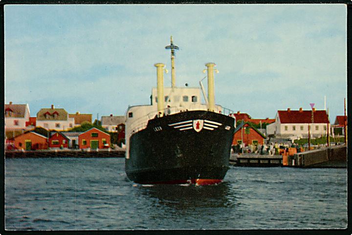 Læsø, S/S, færge forlader Vesterø havn. Læsø Boghandel u/no.