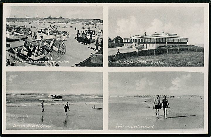 Løkken, strandpartier og Strandpavillon. Stenders no. 80574.